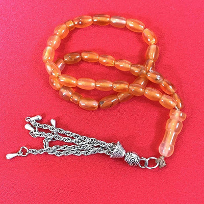 33 Beads of Yemen Islamic Tasbih Aqeeq Aqiq (Agate) Stones Prayer Bead, Yemeni Muslim Tesbih Taspih, 13 x 7 mm | Yemeni Aqeeq Stone - Al Ali Gems