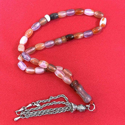 33 Beads of Yemen Islamic Tasbih Aqeeq Aqiq (Agate) Stones Prayer Bead, Yemeni Muslim Tesbih Taspih, 13 x 7 mm | Yemeni Aqeeq Stone - Al Ali Gems