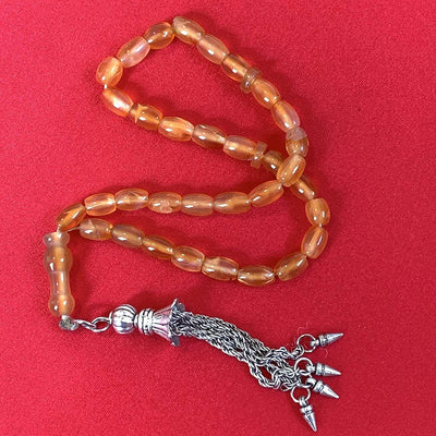 33 Beads of Yemen Islamic Tasbih Aqeeq Aqiq (Agate) Stones Prayer Bead, Yemeni Muslim Tesbih Taspih, 13 x 7 mm | Yemeni Aqeeq Stone - Al Ali Gems