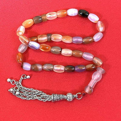 33 Beads of Yemen Islamic Tasbih Aqeeq Aqiq (Agate) Stones Prayer Bead, Yemeni Muslim Tesbih Taspih, 13 x 7 mm | Yemeni Aqeeq Stone - Al Ali Gems