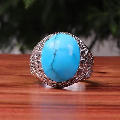 Persian Turquoise Ring Jewelry | Neyshabur Feroza Rings | Sterling Silver US Size 11 | Persian Rings | Natural Turquoise | Feroza Stone Ring | Iranian Rings - Al Ali Gems