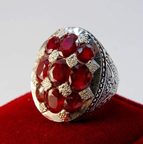 Handmade Persian Art Ring | AlAliGems | 9 Ruby | Hand Hammered | Sterling Silver 925 | US Size 10 - Al Ali Gems