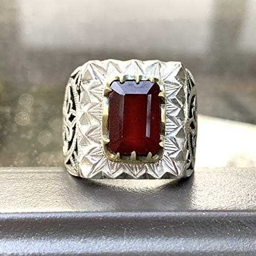 Handmade Persian Sterling Silver Ruby Ring | Yaqoot Gemstone | US Size 11 - Al Ali Gems