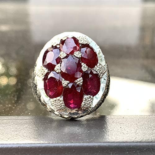 Handmade Persian Art Ring | AlAliGems | 7 Ruby | Hand Hammered | Sterling Silver 925 | US Size 11 - Al Ali Gems