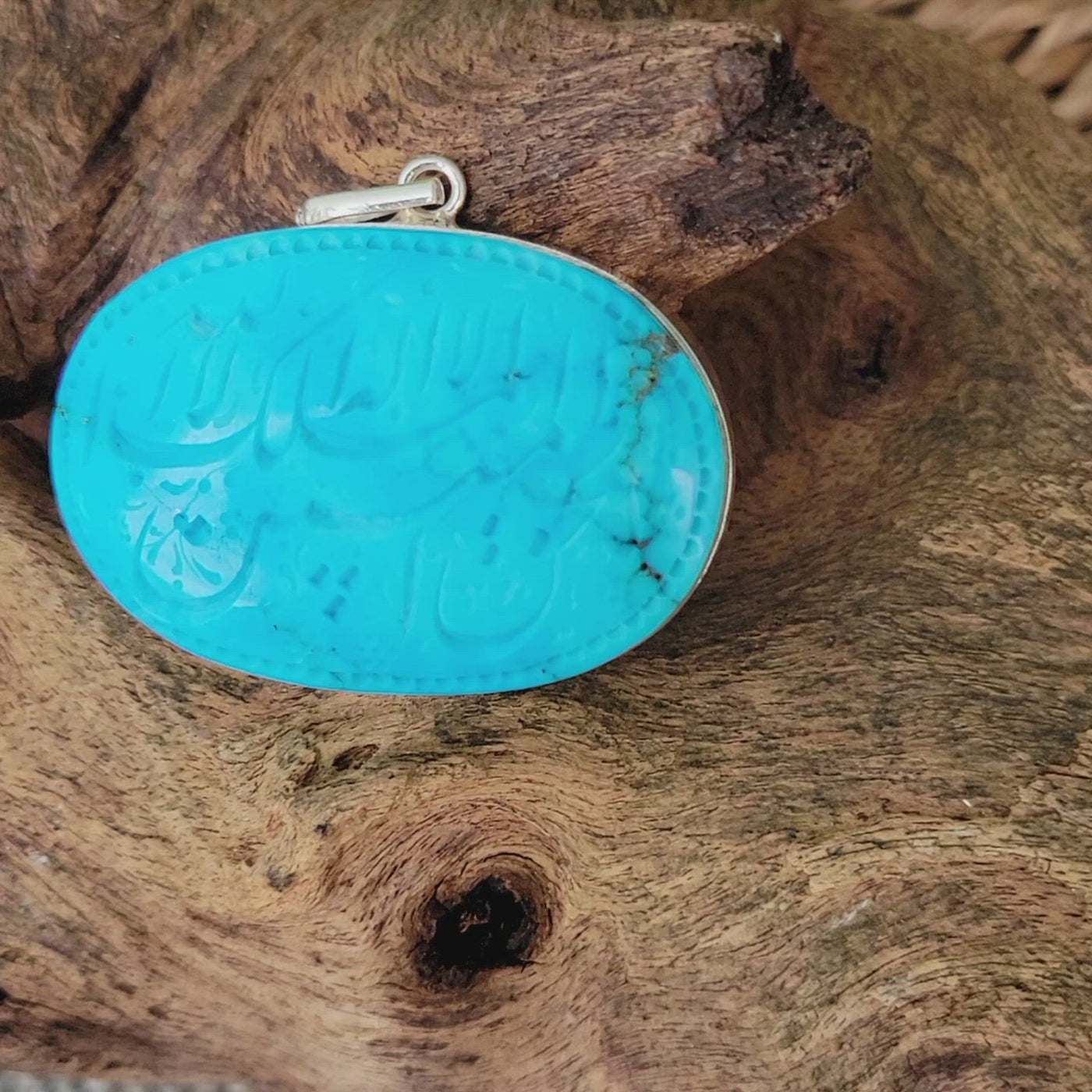 Kermani Feroza Natural Turquoise Pendant with Sterling Silver Frame