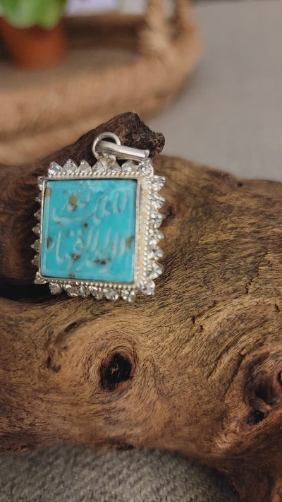 Kermani Feroza Natural Turquoise Pendant with Cubic Zirconia