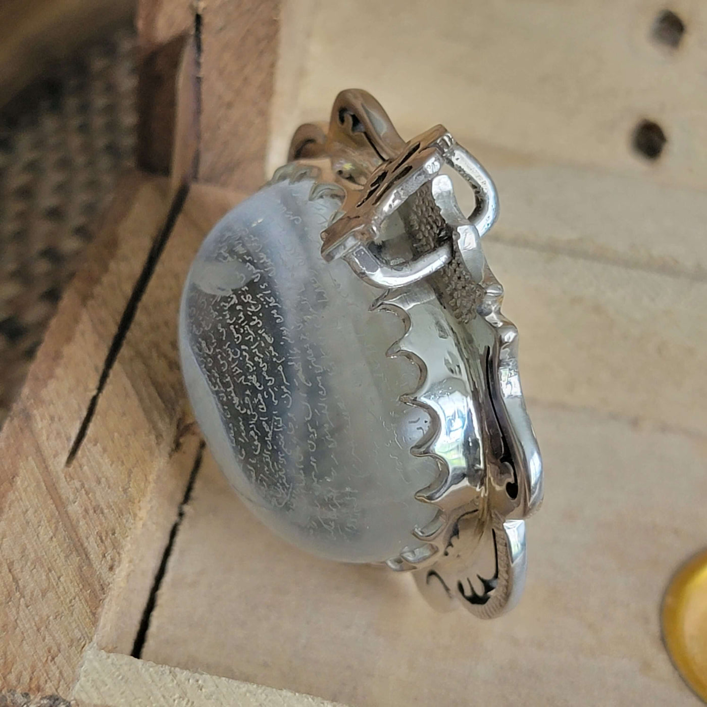 Surah Yaseen Micro Hand Engraved on Dur E Najaf (Quartz) Stone Pendant - AlAliGems
