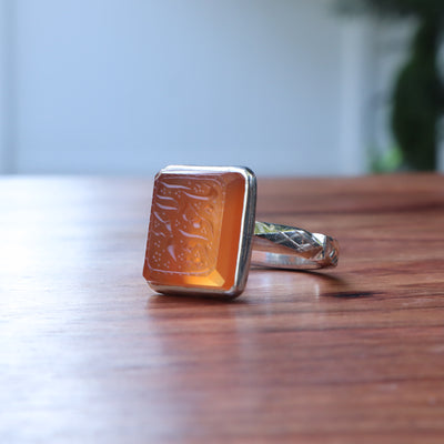 YEMENI ORANGE AQEEQ STERLING SILVER RING FOR MEN | US RING SIZE 9.5 - AlAliGems