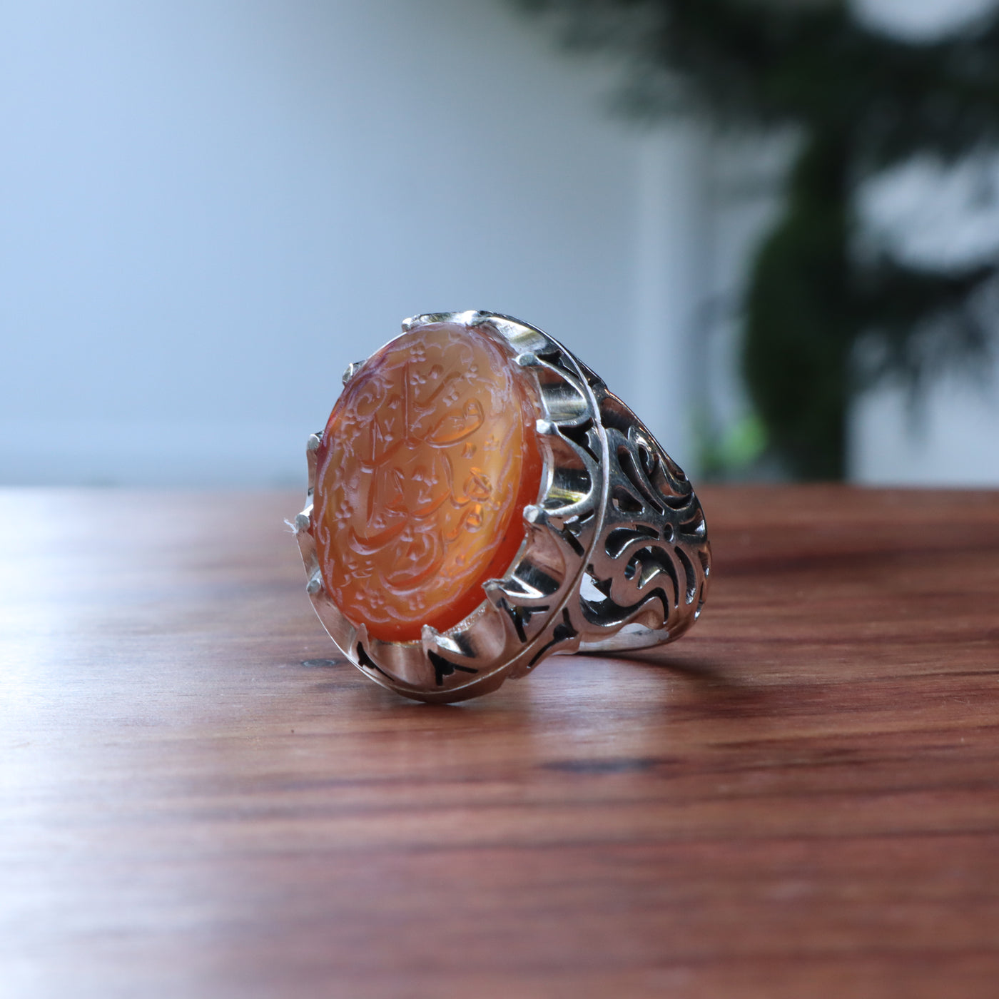 YEMENI ORANGE AQEEQ STERLING SILVER RING FOR MEN | US RING SIZE 10 - AlAliGems
