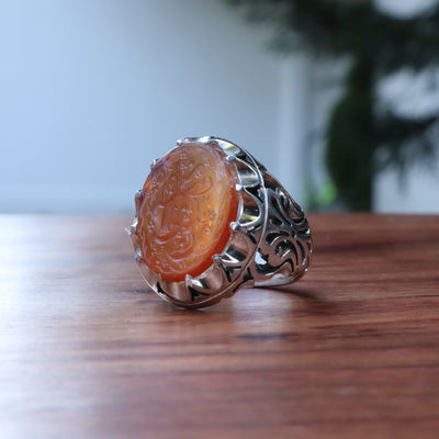 YEMENI ORANGE AQEEQ STERLING SILVER RING FOR MEN | US RING SIZE 10 - AlAliGems