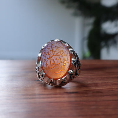 YEMENI ORANGE AQEEQ STERLING SILVER RING FOR MEN | US RING SIZE 10 - AlAliGems