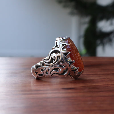 YEMENI ORANGE AQEEQ STERLING SILVER RING FOR MEN | US RING SIZE 10 - AlAliGems