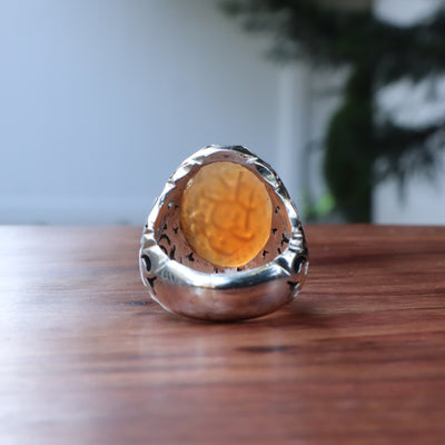 YEMENI ORANGE AQEEQ STERLING SILVER RING FOR MEN | US RING SIZE 10 - AlAliGems