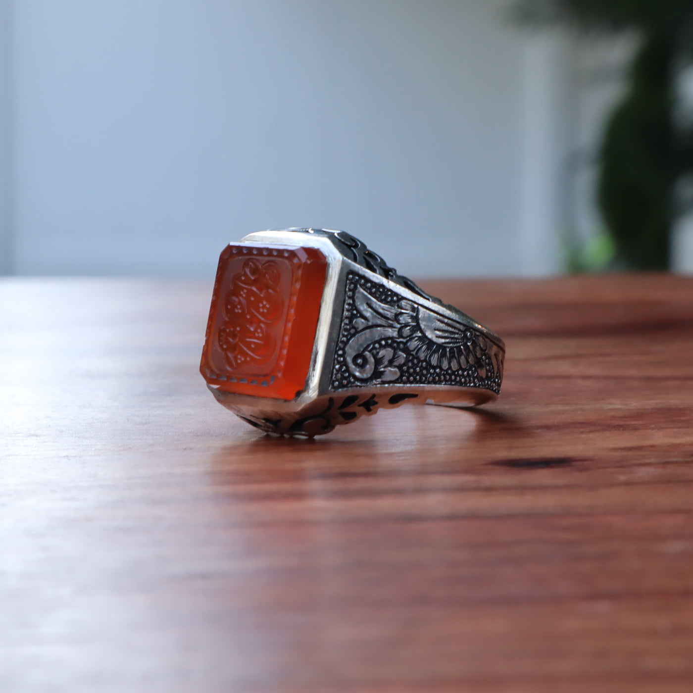 YEMENI ORANGE AQEEQ STERLING SILVER RING FOR MEN | US RING SIZE 10 - AlAliGems