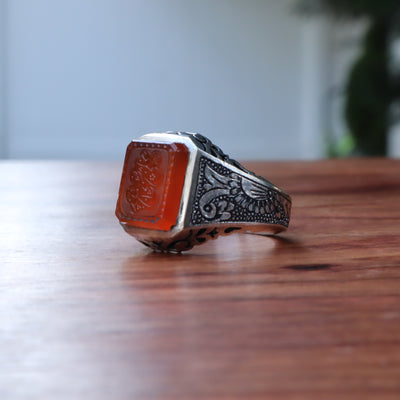 YEMENI ORANGE AQEEQ STERLING SILVER RING FOR MEN | US RING SIZE 10 - AlAliGems