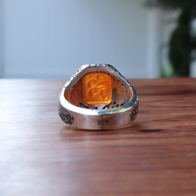YEMENI ORANGE AQEEQ STERLING SILVER RING FOR MEN | US RING SIZE 10 - AlAliGems