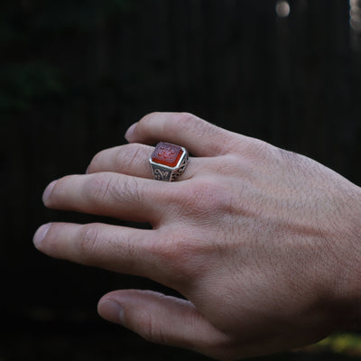 YEMENI ORANGE AQEEQ STERLING SILVER RING FOR MEN | US RING SIZE 10 - AlAliGems