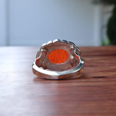 YEMENI ORANGE AQEEQ STERLING SILVER RING FOR MEN | US RING SIZE 11.5 - AlAliGems