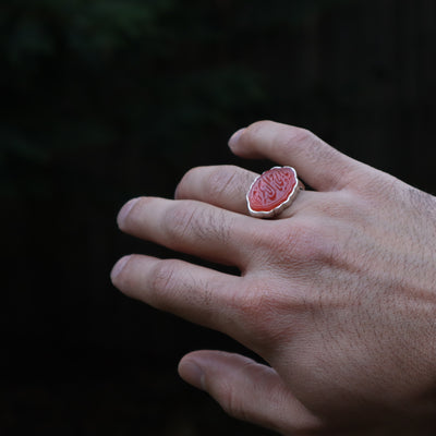 YEMENI ORANGE AQEEQ STERLING SILVER RING FOR MEN | US RING SIZE 11.5 - AlAliGems