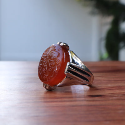 YEMENI ORANGE AQEEQ STERLING SILVER RING FOR MEN | US RING SIZE 10 - AlAliGems