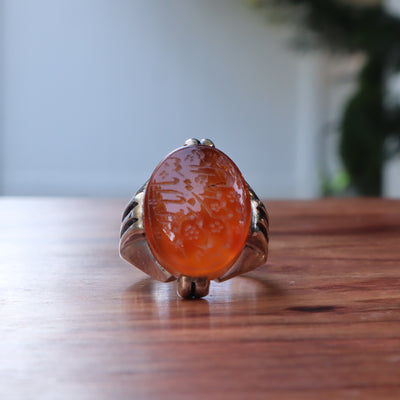 YEMENI ORANGE AQEEQ STERLING SILVER RING FOR MEN | US RING SIZE 10 - AlAliGems