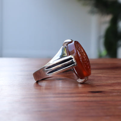 YEMENI ORANGE AQEEQ STERLING SILVER RING FOR MEN | US RING SIZE 10 - AlAliGems