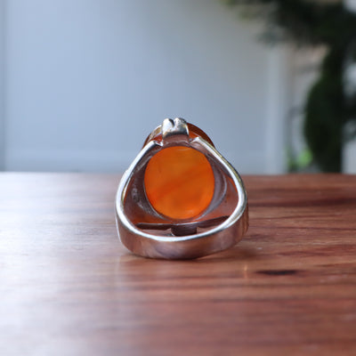 YEMENI ORANGE AQEEQ STERLING SILVER RING FOR MEN | US RING SIZE 10 - AlAliGems