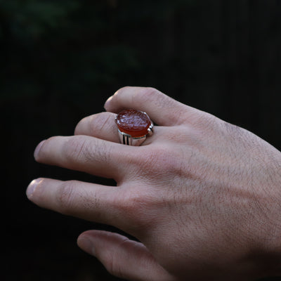 YEMENI ORANGE AQEEQ STERLING SILVER RING FOR MEN | US RING SIZE 10 - AlAliGems