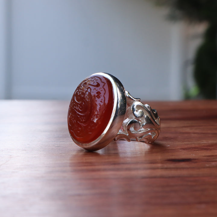 YEMENI ORANGE AQEEQ STERLING SILVER RING FOR MEN | US RING SIZE 10 - AlAliGems