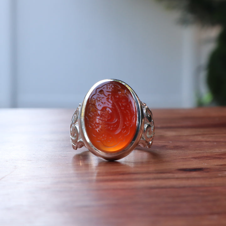 YEMENI ORANGE AQEEQ STERLING SILVER RING FOR MEN | US RING SIZE 10 - AlAliGems