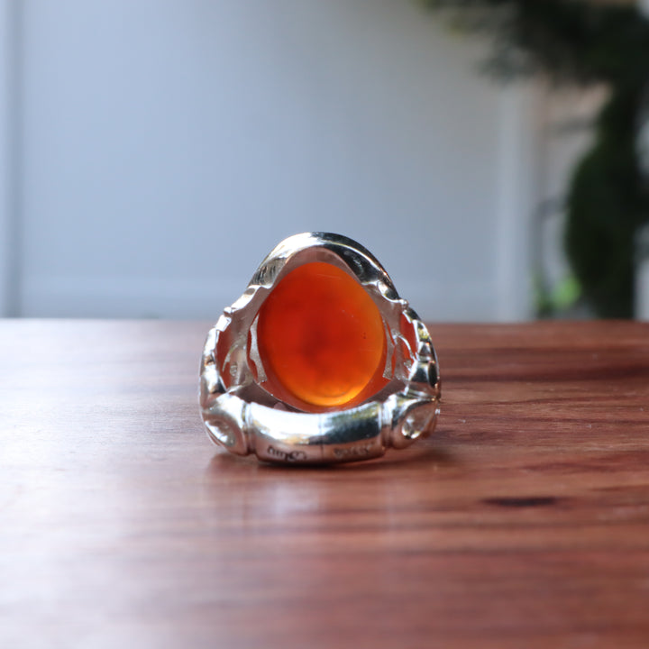 YEMENI ORANGE AQEEQ STERLING SILVER RING FOR MEN | US RING SIZE 10 - AlAliGems