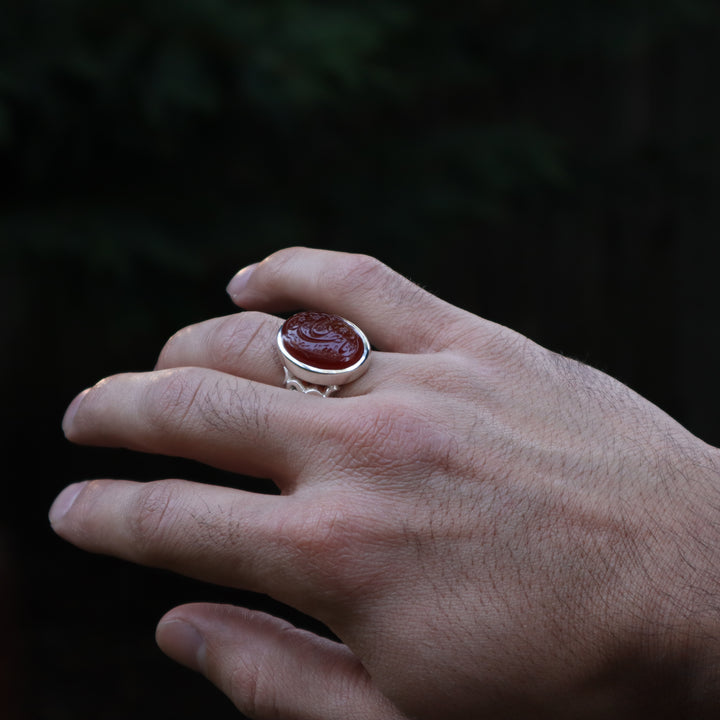 YEMENI ORANGE AQEEQ STERLING SILVER RING FOR MEN | US RING SIZE 10 - AlAliGems