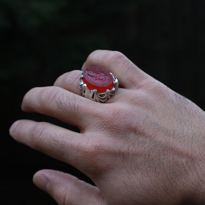 YEMENI ORANGE AQEEQ STERLING SILVER RING FOR MEN | US RING SIZE 14.5 - AlAliGems