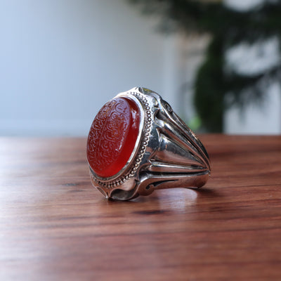 YEMENI ORANGE AQEEQ STERLING SILVER RING FOR MEN | US RING SIZE 10 - AlAliGems
