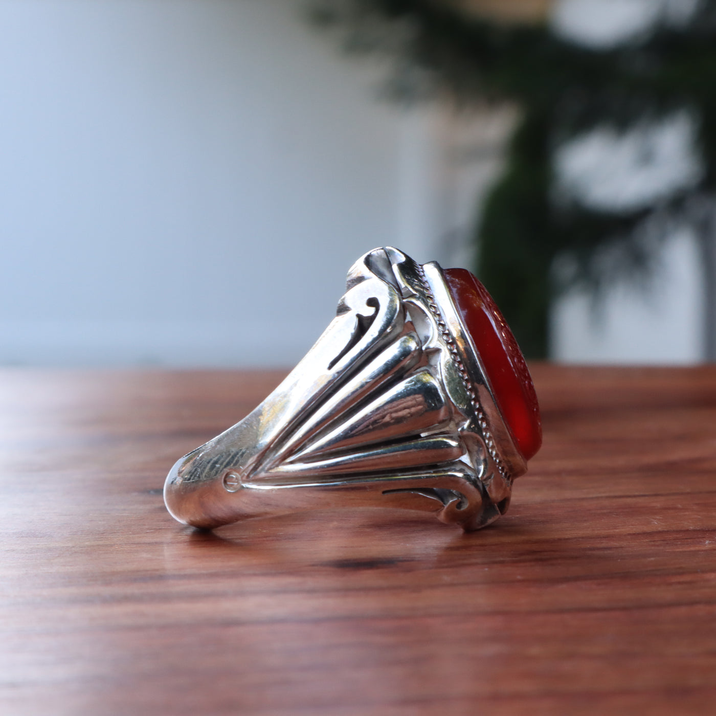 YEMENI ORANGE AQEEQ STERLING SILVER RING FOR MEN | US RING SIZE 10 - AlAliGems