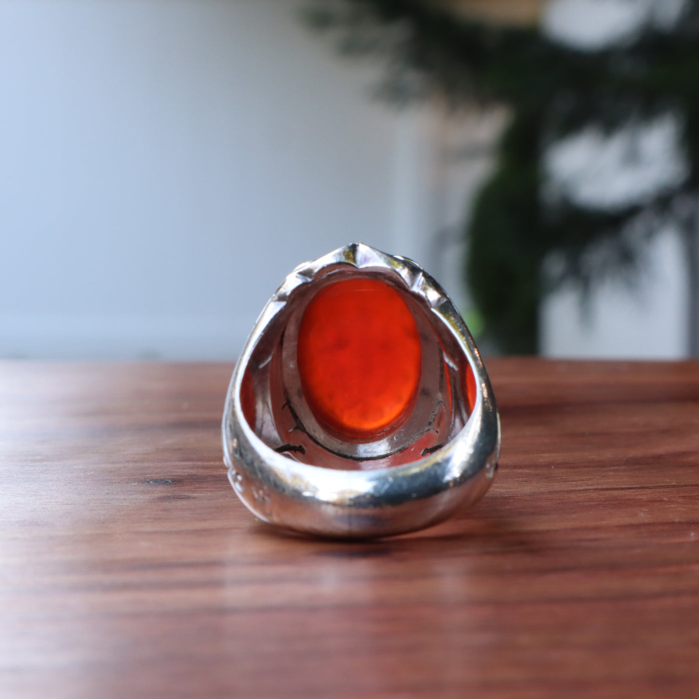 YEMENI ORANGE AQEEQ STERLING SILVER RING FOR MEN | US RING SIZE 10 - AlAliGems