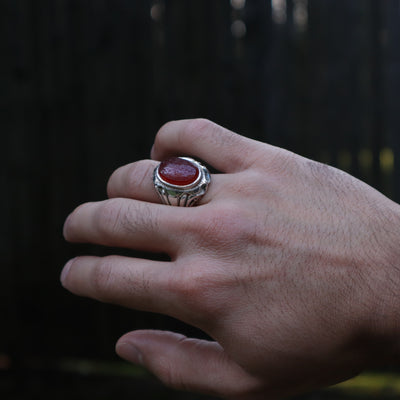 YEMENI ORANGE AQEEQ STERLING SILVER RING FOR MEN | US RING SIZE 10 - AlAliGems