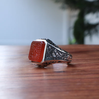 YEMENI ORANGE AQEEQ STERLING SILVER RING FOR MEN | US RING SIZE 9 - AlAliGems