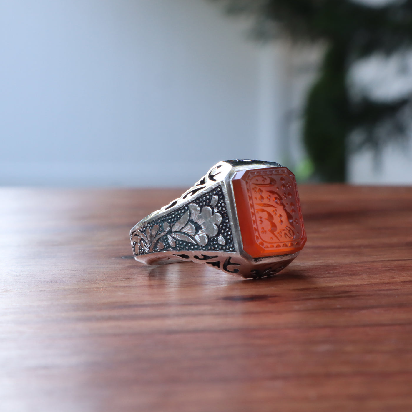 YEMENI ORANGE AQEEQ STERLING SILVER RING FOR MEN | US RING SIZE 9 - AlAliGems