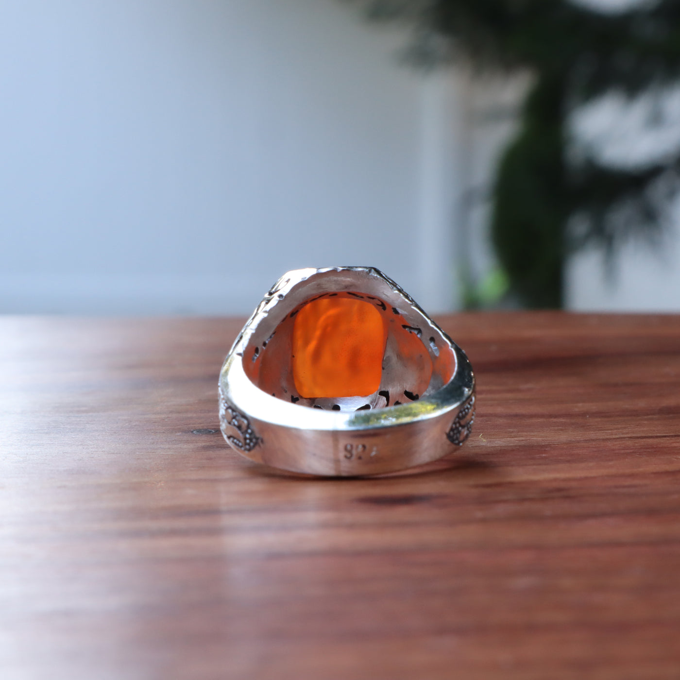 YEMENI ORANGE AQEEQ STERLING SILVER RING FOR MEN | US RING SIZE 9 - AlAliGems
