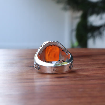 YEMENI ORANGE AQEEQ STERLING SILVER RING FOR MEN | US RING SIZE 9 - AlAliGems