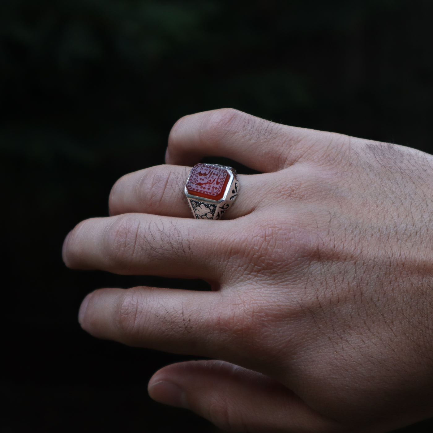 YEMENI ORANGE AQEEQ STERLING SILVER RING FOR MEN | US RING SIZE 9 - AlAliGems