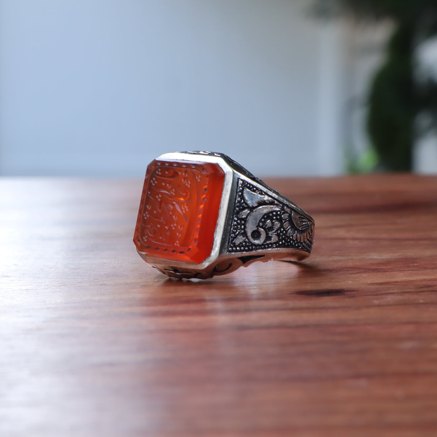 YEMENI ORANGE AQEEQ STERLING SILVER RING FOR MEN | US RING SIZE 9.5 - AlAliGems