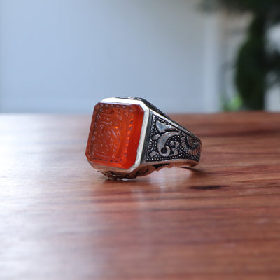 YEMENI ORANGE AQEEQ STERLING SILVER RING FOR MEN | US RING SIZE 9.5 - AlAliGems