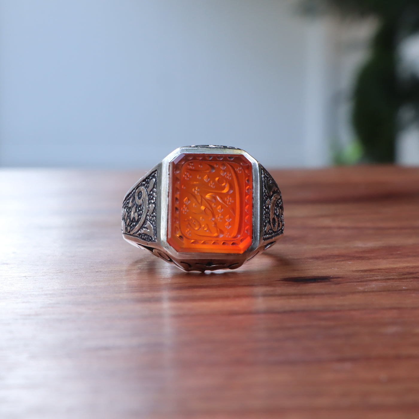 YEMENI ORANGE AQEEQ STERLING SILVER RING FOR MEN | US RING SIZE 9.5 - AlAliGems