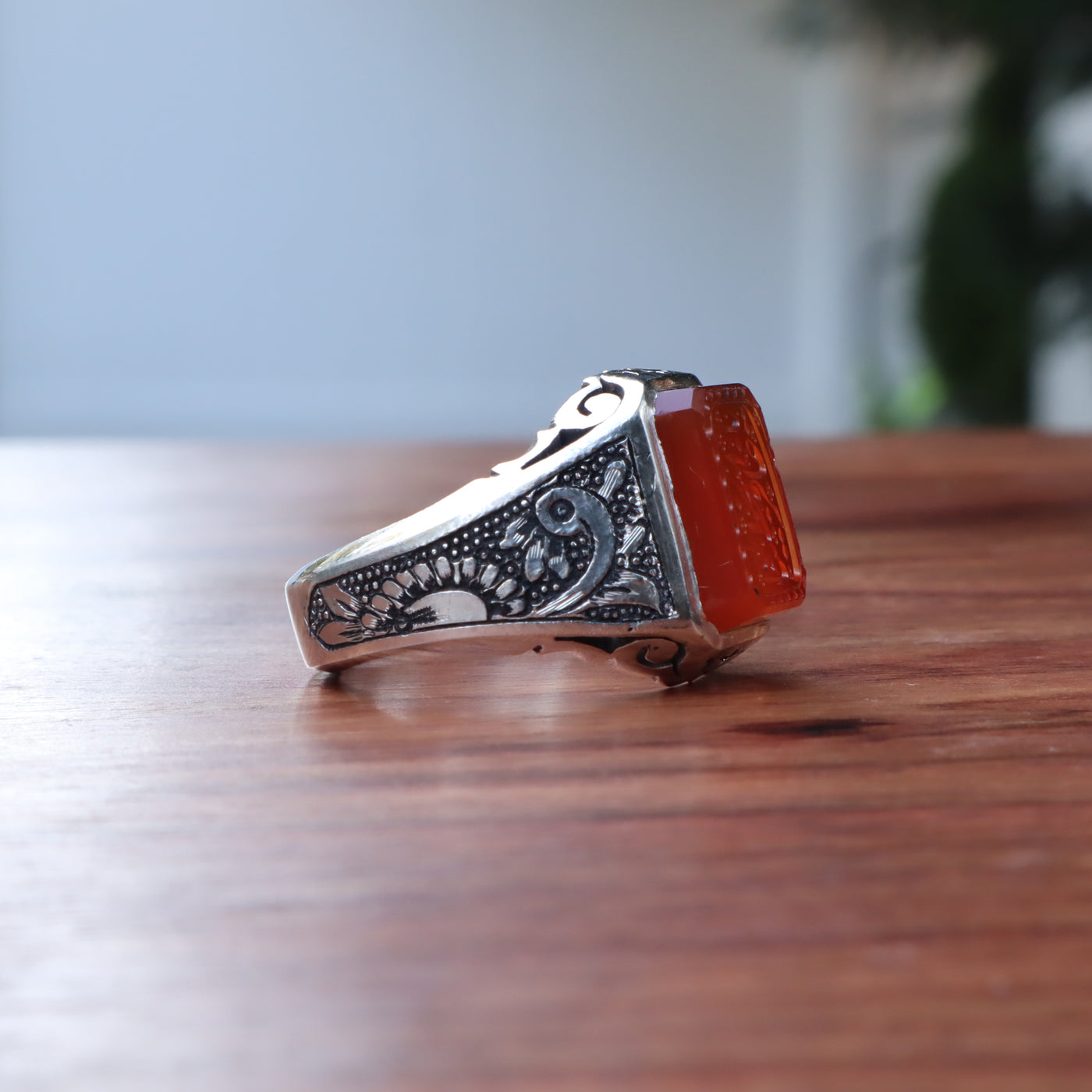 YEMENI ORANGE AQEEQ STERLING SILVER RING FOR MEN | US RING SIZE 9.5 - AlAliGems