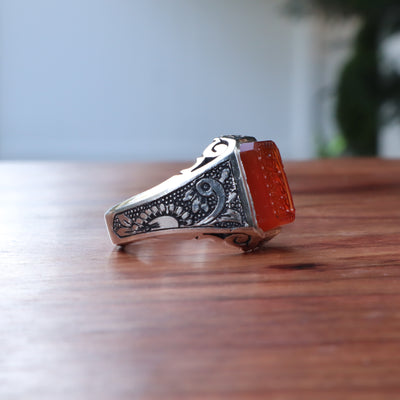 YEMENI ORANGE AQEEQ STERLING SILVER RING FOR MEN | US RING SIZE 9.5 - AlAliGems