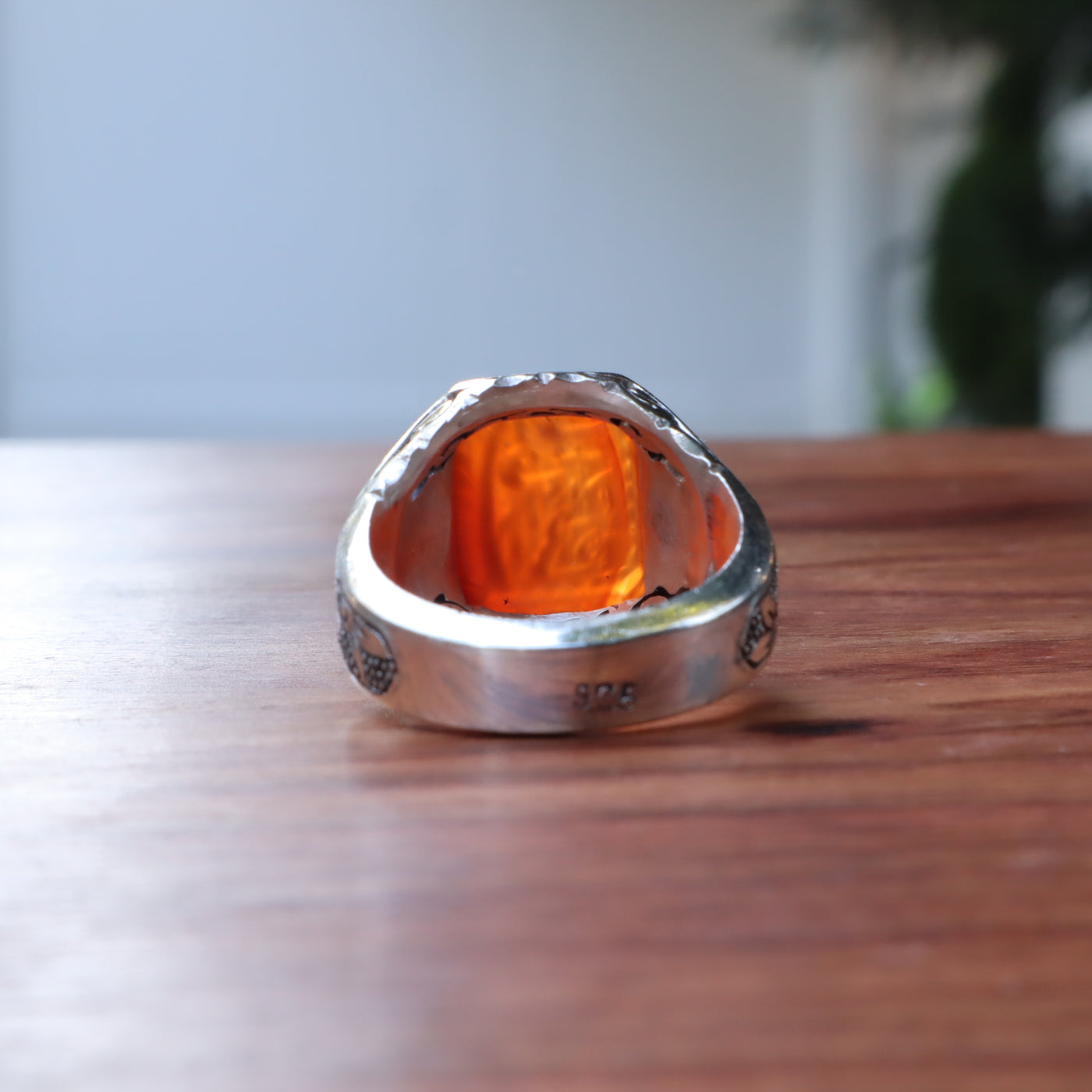 YEMENI ORANGE AQEEQ STERLING SILVER RING FOR MEN | US RING SIZE 9.5 - AlAliGems