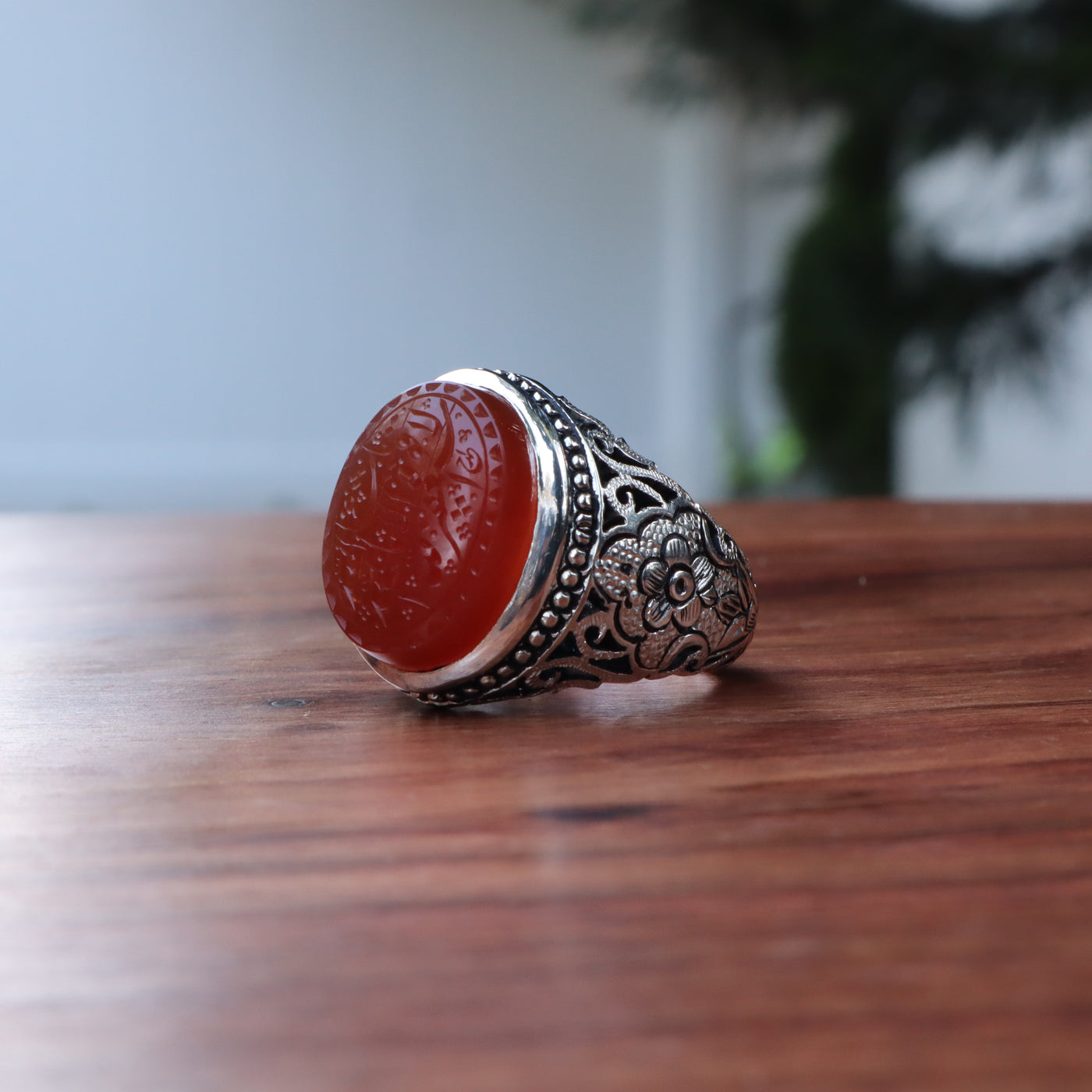 YEMENI ORANGE AQEEQ STERLING SILVER RING FOR MEN | US RING SIZE 10.5 - AlAliGems