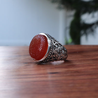 YEMENI ORANGE AQEEQ STERLING SILVER RING FOR MEN | US RING SIZE 10.5 - AlAliGems